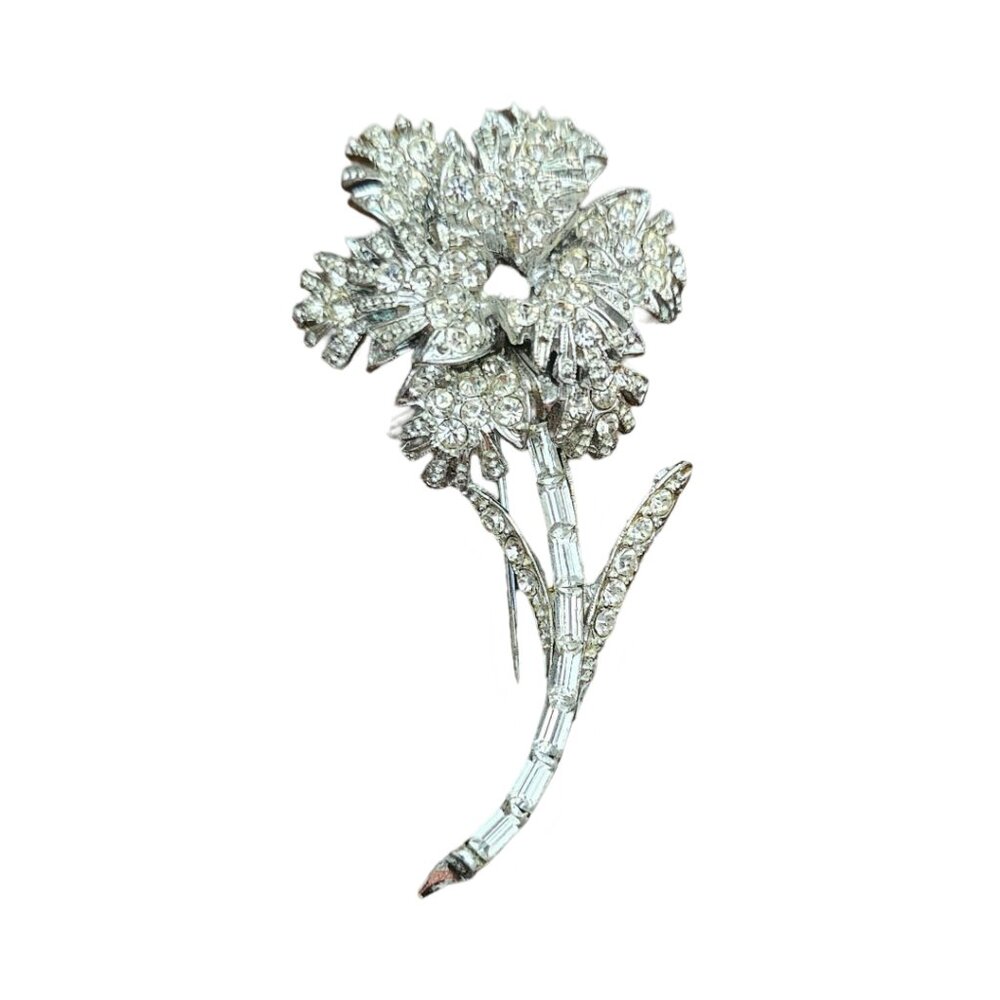 PELL Floral Brooch Silver Tone 3"